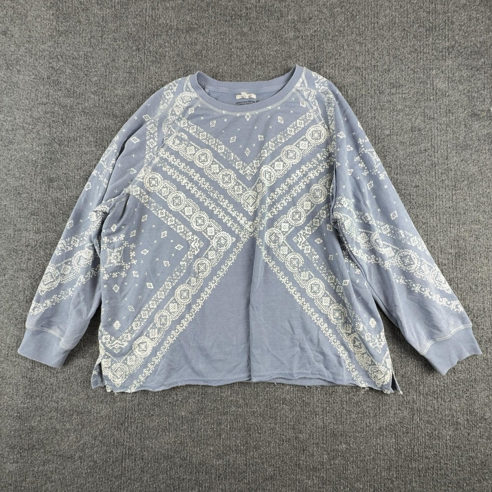 Maurices Sweatshirt Womens 2X Blue‎ Bandana Print Raglan Crewneck Pullover Knit